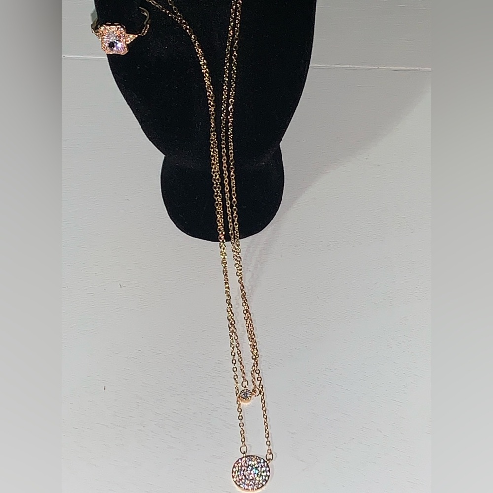 18k Rose Gold Plated Pavé Layer Chain w/Ring